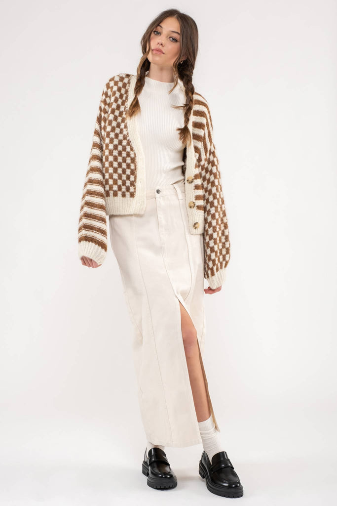 Brown Checkered Cardigan