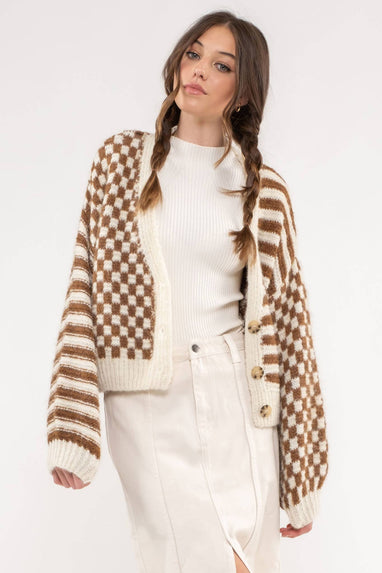 Brown Checkered Cardigan