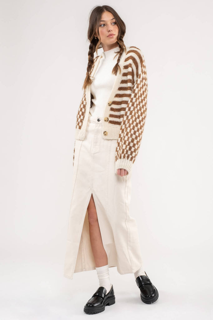 Brown Checkered Cardigan