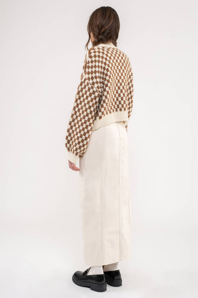 Brown Checkered Cardigan