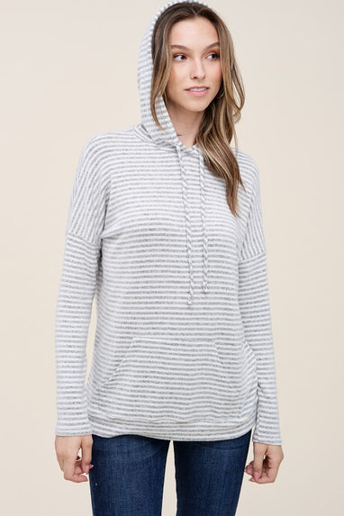 Grey & White Striped Hoodie