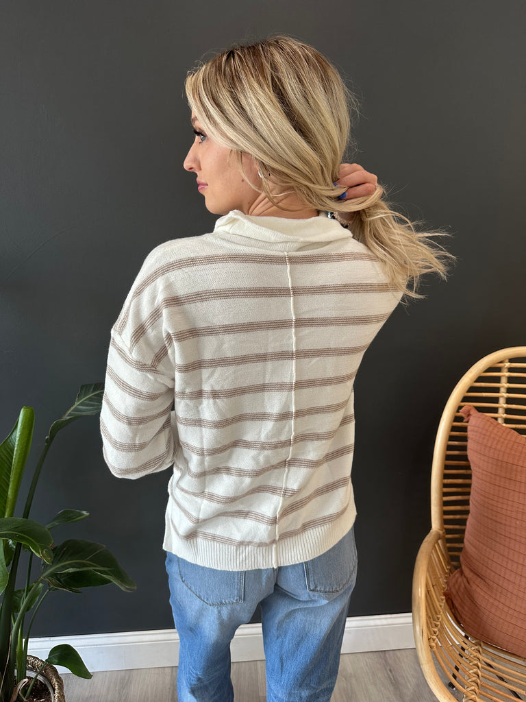 Striped Cowl Neck Sweater