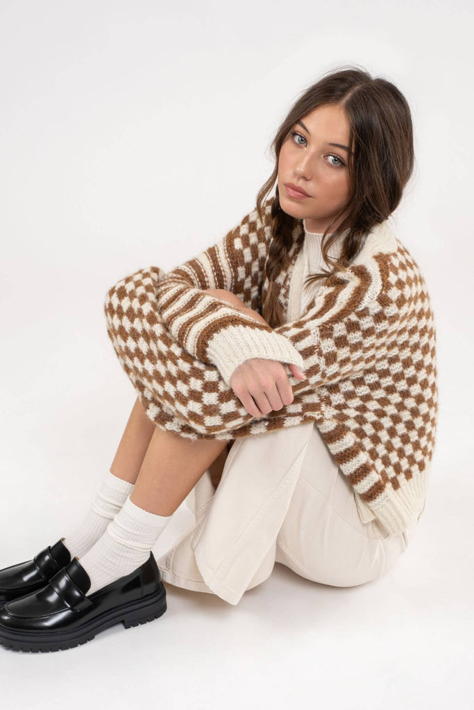 Brown Checkered Cardigan