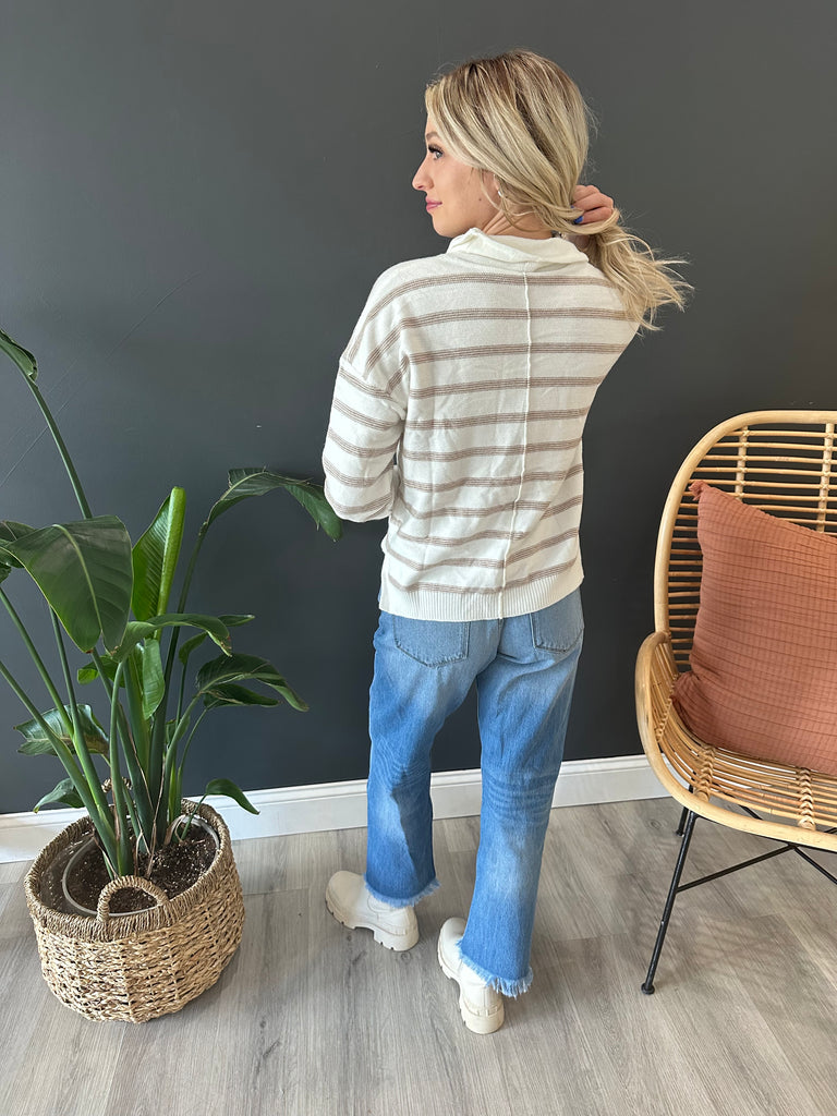 Striped Cowl Neck Sweater