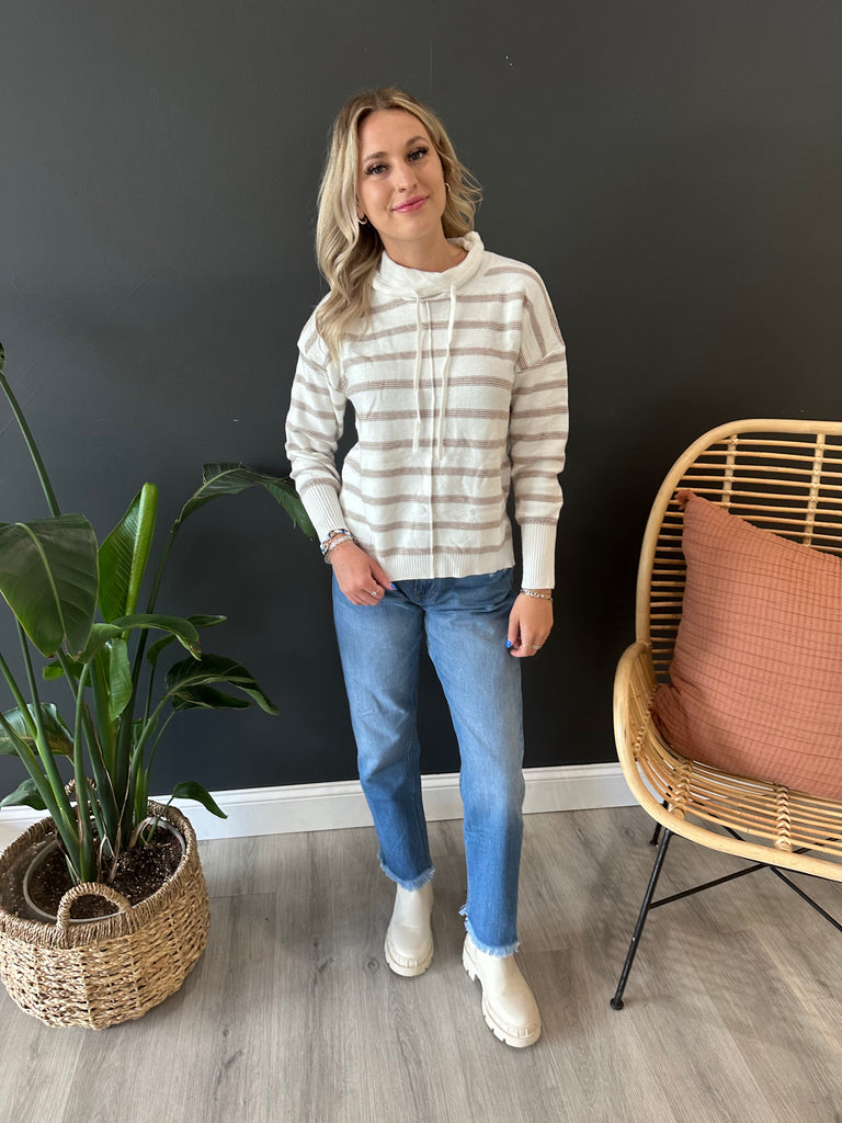 Striped Cowl Neck Sweater