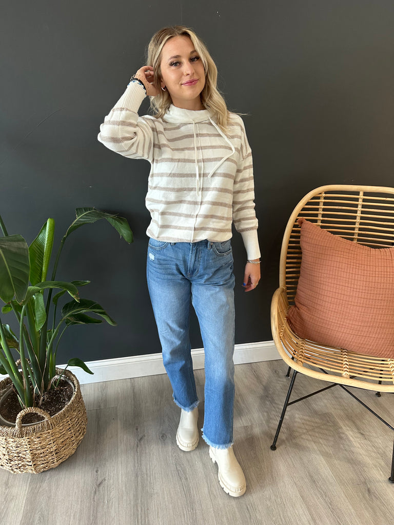 Striped Cowl Neck Sweater