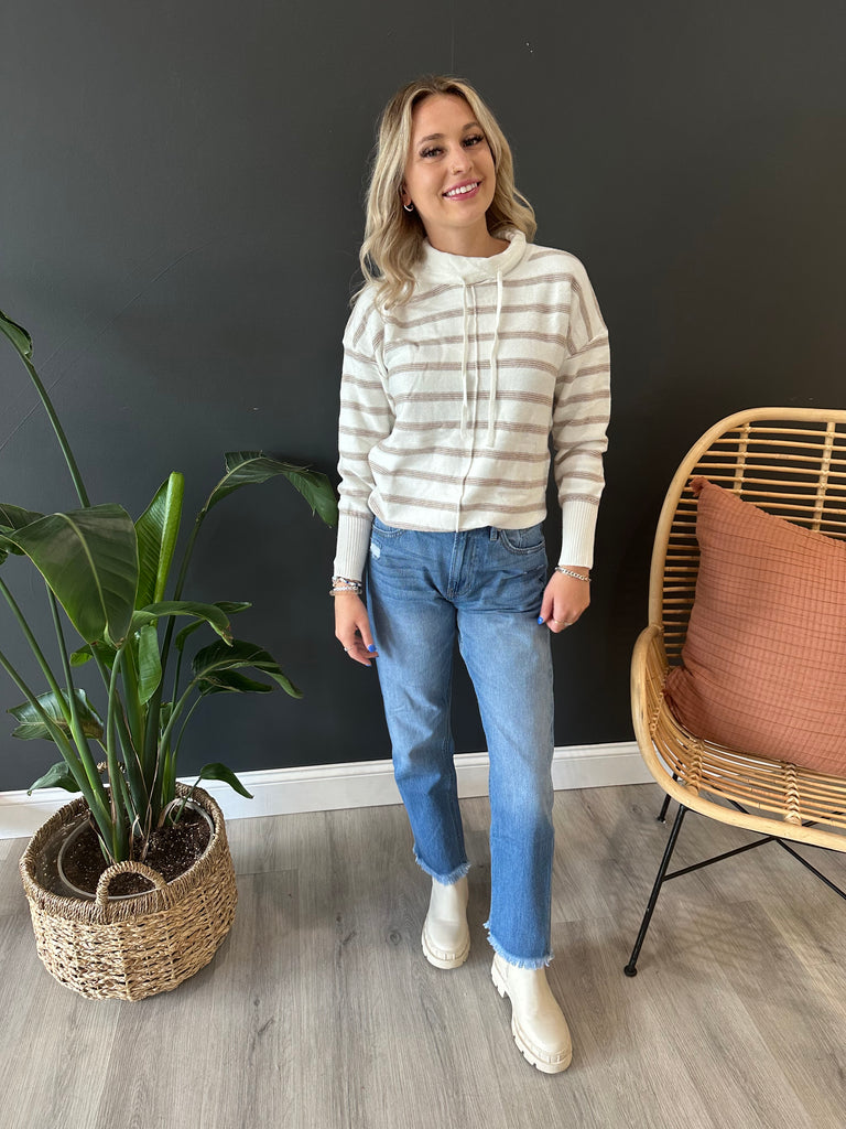 Striped Cowl Neck Sweater