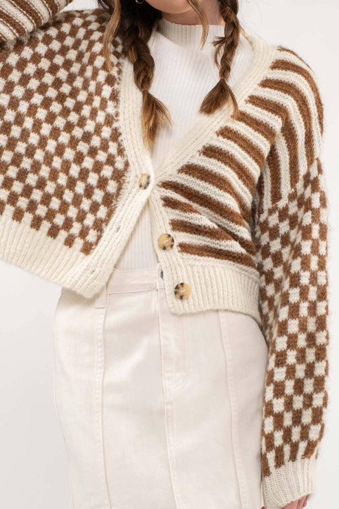 Brown Checkered Cardigan