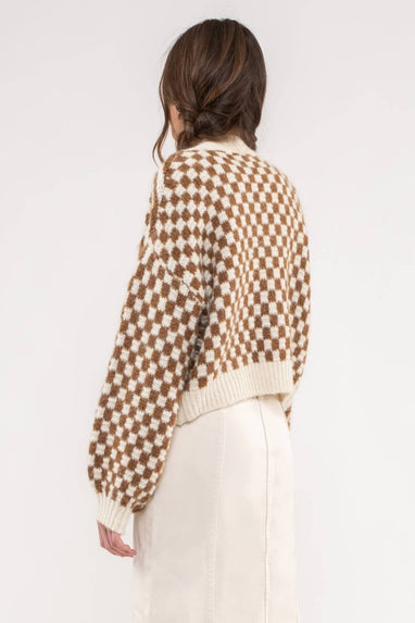 Brown Checkered Cardigan