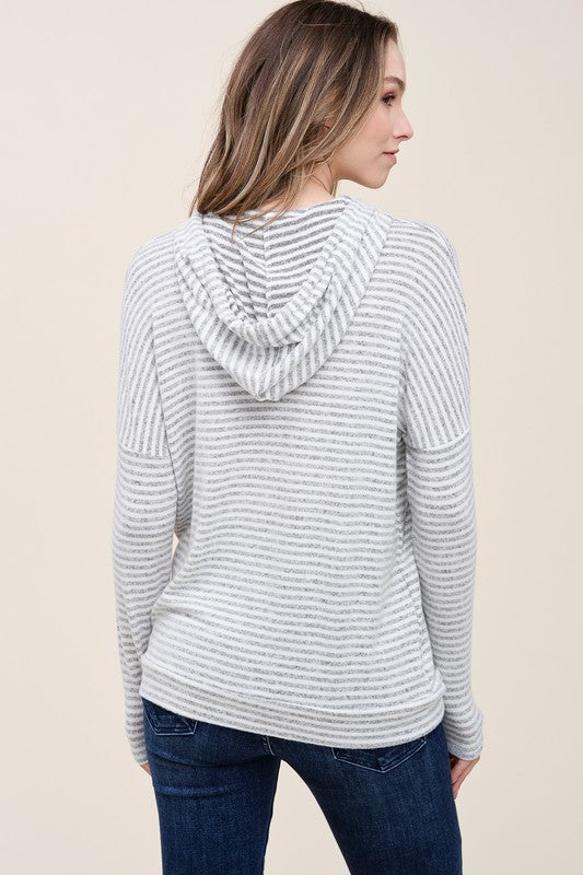 Grey & White Striped Hoodie
