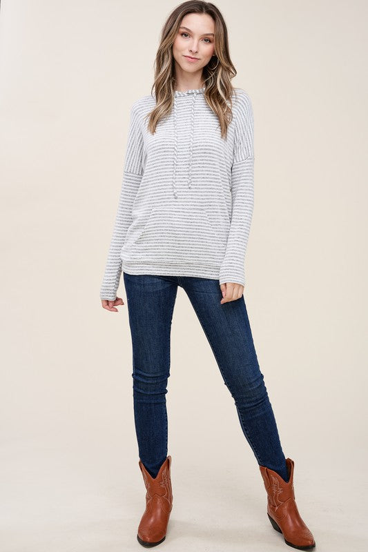 Grey & White Striped Hoodie