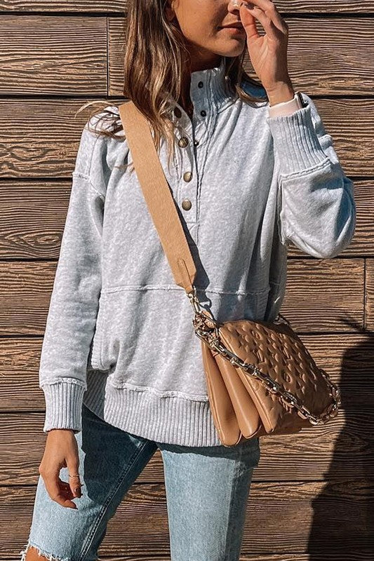 Grey Button Sweatshirt