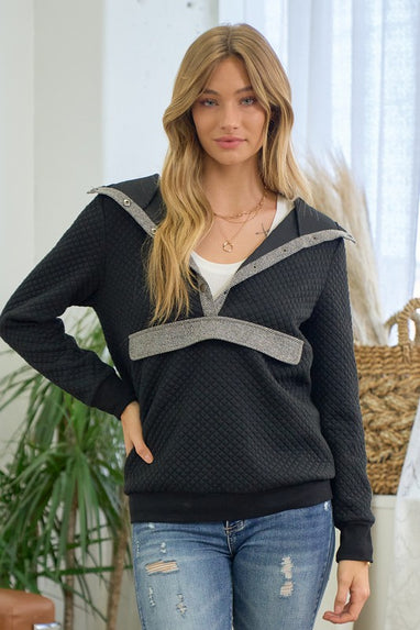 Quilted Hoodie Top - 2 Colors