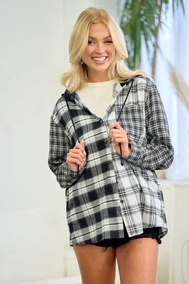 Contrast Hooded Flannel