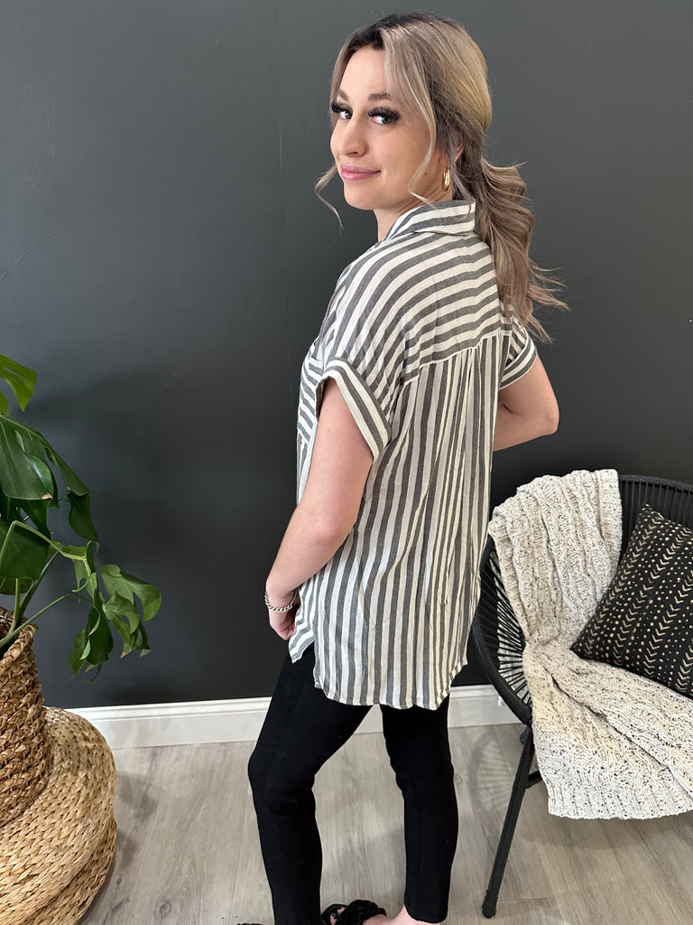 Striped Cuffed Sleeve Top