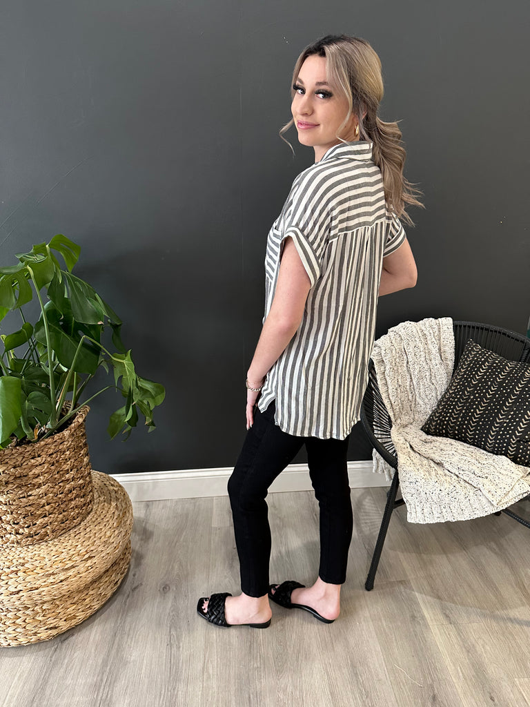 Striped Cuffed Sleeve Top