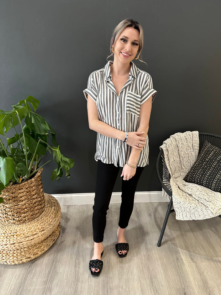 Striped Cuffed Sleeve Top