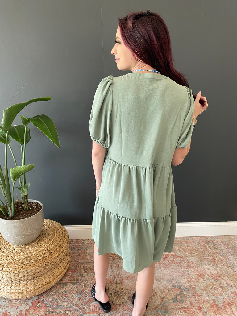 Sage Solid Tiered Layer Dress