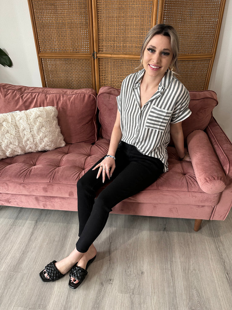 Striped Cuffed Sleeve Top