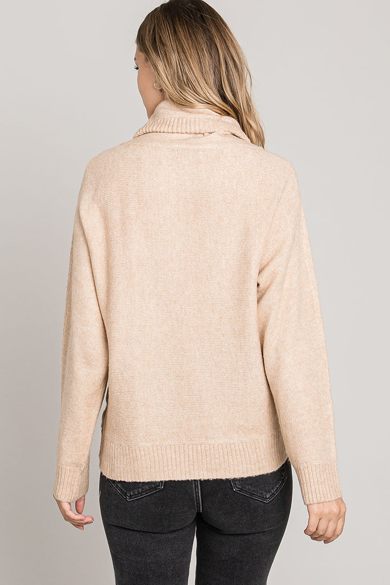 Peach Sand Cowl Neck Sweater