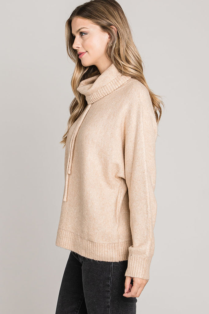 Peach Sand Cowl Neck Sweater
