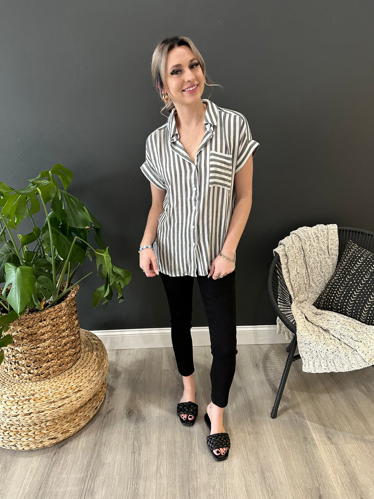 Striped Cuffed Sleeve Top