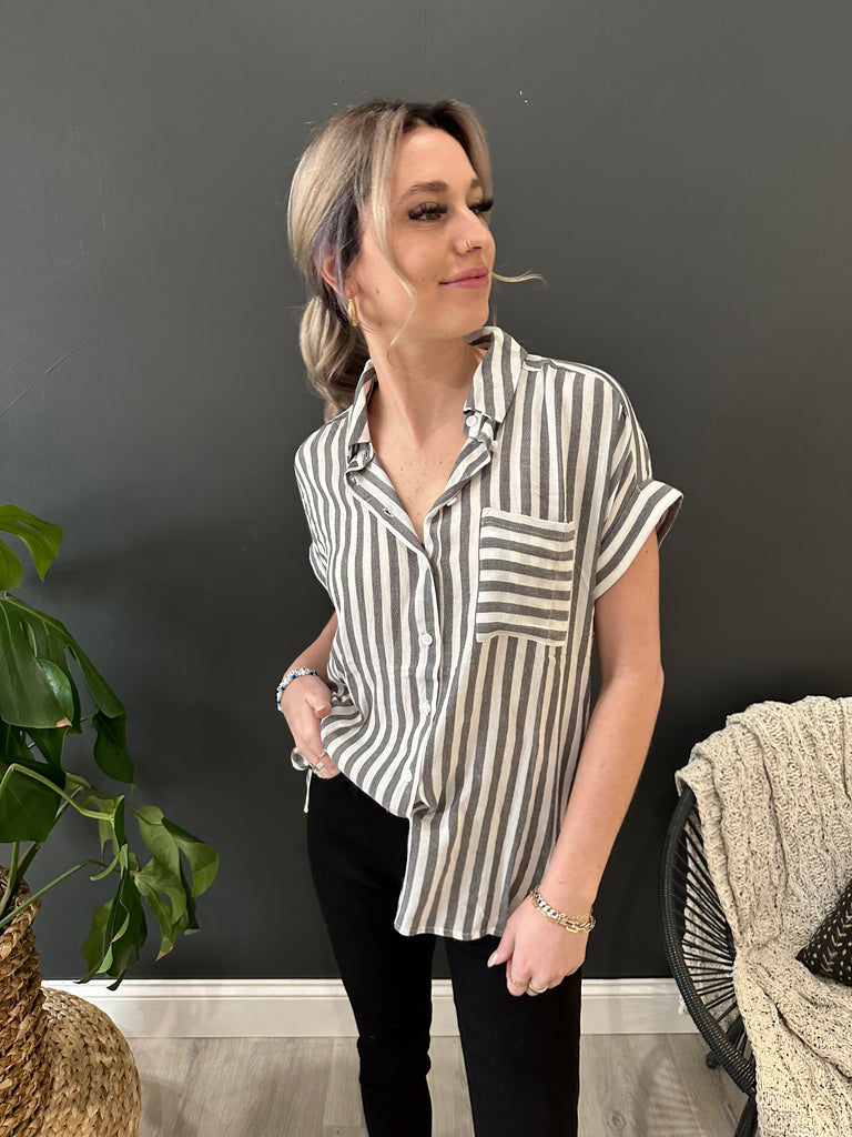 Striped Cuffed Sleeve Top