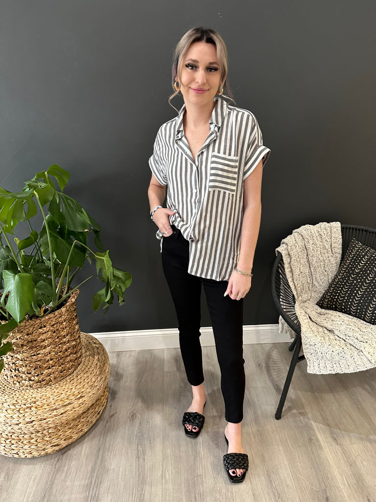 Striped Cuffed Sleeve Top