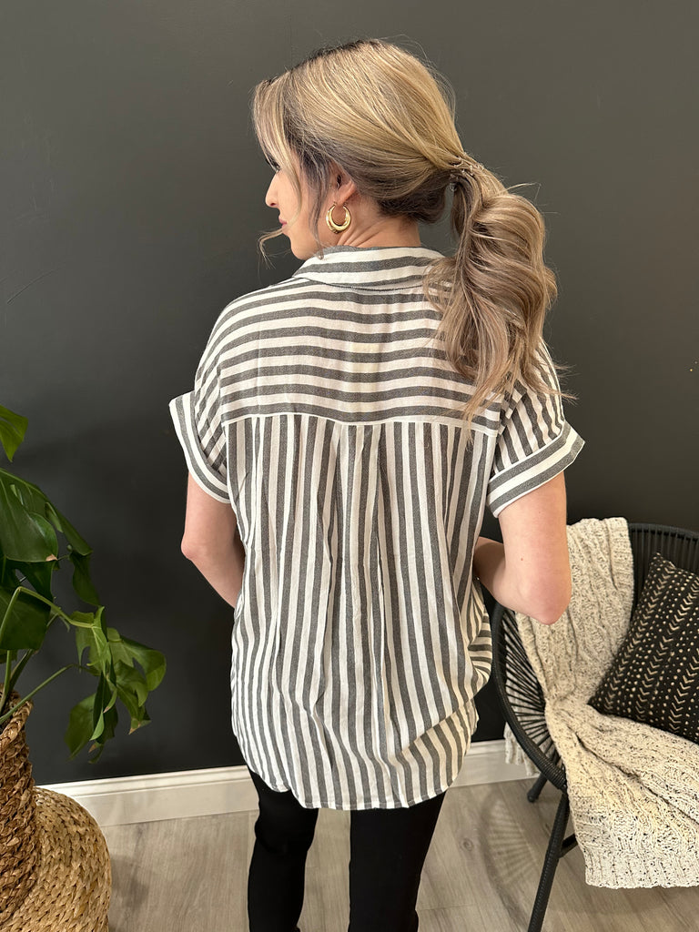 Striped Cuffed Sleeve Top
